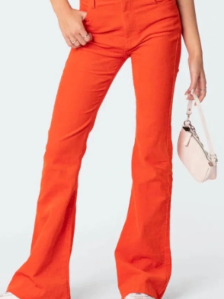 Edikted Bright Orange Corduroy Pants Flare Leg Casual Bold Size Xs Women's Nwt
